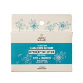 Lazarus Naturals - CBD Capsules - CBD:CBG:CBN Sleep + Melatonin Capsules - 30mg:10mg:10mg- 10 Count